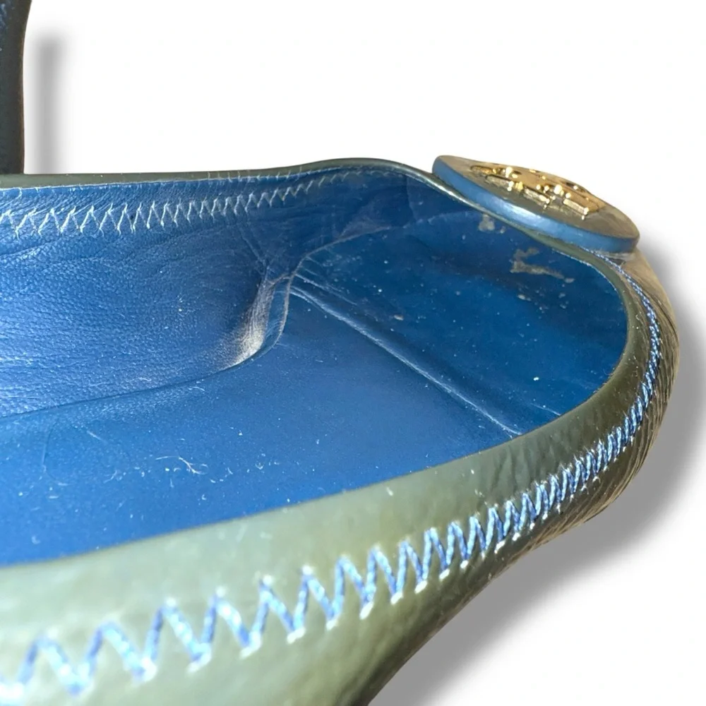 Tory Burch Minnie Scrunch Navy Blue Leather Ballet Flats‎ Sz 7 Estimated